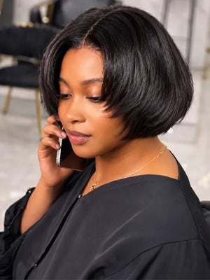 BOGO Pre Layered Face Framing Straight Hair Pixie Haircut Glueless 5x5 Lace Closure Wig - KissLove Hair