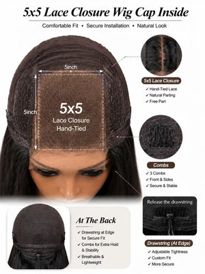 BOGO Pre Layered Face Framing Straight Hair Pixie Haircut Glueless 5x5 Lace Closure Wig - KissLove Hair
