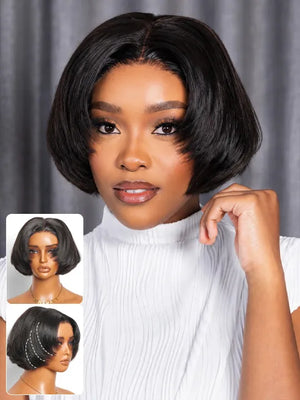 BOGO Pre Layered Face Framing Straight Hair Pixie Haircut Glueless 5x5 Lace Closure Wig - KissLove Hair