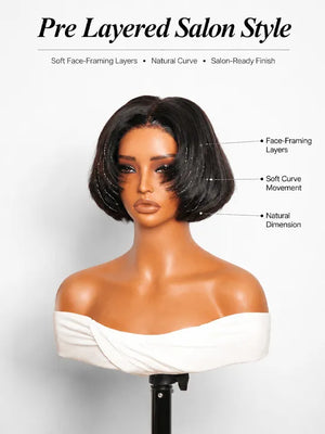 BOGO Pre Layered Face Framing Straight Hair Pixie Haircut Glueless 5x5 Lace Closure Wig - KissLove Hair