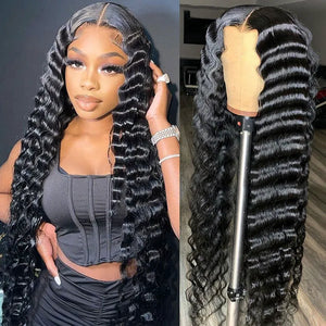 Crimped Hair 5*5 HD Lace Wig Loose Deep Wave 14A Brazilian Virgin Human Hair Wigs - Kisslove Hair