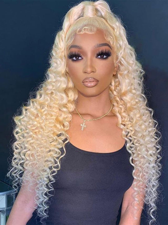 613 Blonde Hair 13x6 HD Lace Front Wig Deep Wave Pre Plucked Bye Bye Knots Wig - KissLove Hair