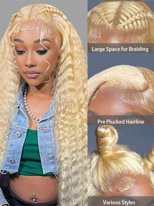 613 Blonde Hair 13x6 HD Lace Front Wig Deep Wave Pre Plucked Bye Bye Knots Wig - KissLove Hair