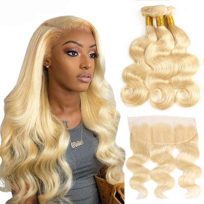 613 Honey Blonde Bundles Body Wave Human Hair Bundles With 13x4 Lace Frontal - KissLove Hair