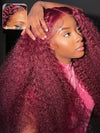 99J Dark Red Hair Jerry Curly Burgundy Wig 13x4 13x6 360 Transparent Lace Human Hair Wigs - KissLove Hair
