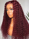99J Dark Red Hair Jerry Curly Burgundy Wig 13x4 13x6 360 Transparent Lace Human Hair Wigs - KissLove Hair