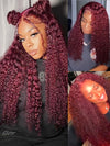 99J Dark Red Hair Jerry Curly Burgundy Wig 13x4 13x6 360 Transparent Lace Human Hair Wigs - KissLove Hair