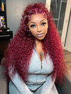 99J Dark Red Hair Jerry Curly Burgundy Wig 13x4 13x6 360 Transparent Lace Human Hair Wigs - KissLove Hair