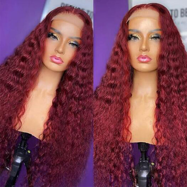 Burgundy Hair Glueless 5x5 Lace Wig Deep Wave Human Hair