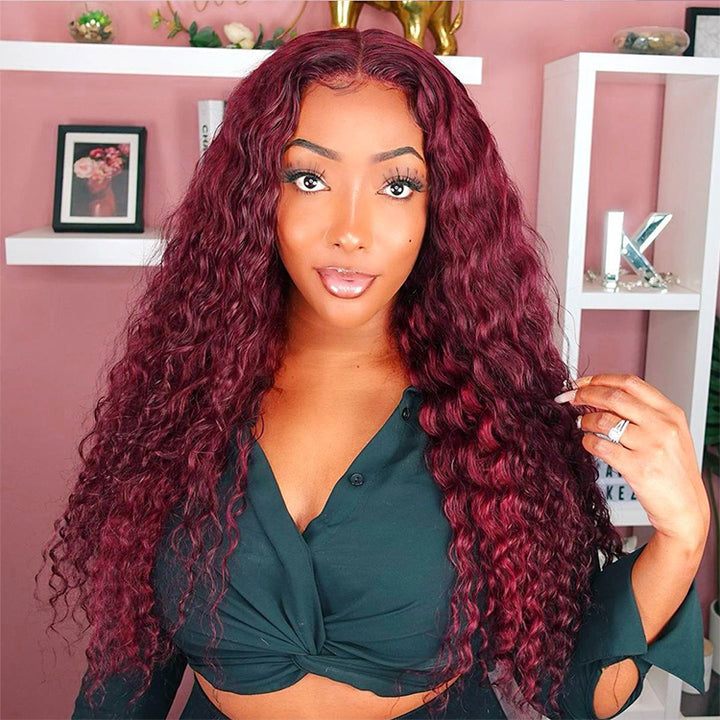 Burgundy Hair Glueless 5x5 Lace Wig Deep Wave Human Hair