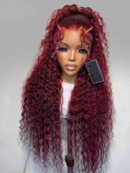Burgundy Hair Deep Wave Wig 13x4 13x6 Lace Frontal Wigs - KissLove