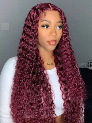 [Clearance] 99J Dark Red Deep Curly Hair 13x4 13x6 Lace Human Hair Wigs - KissLove Hair