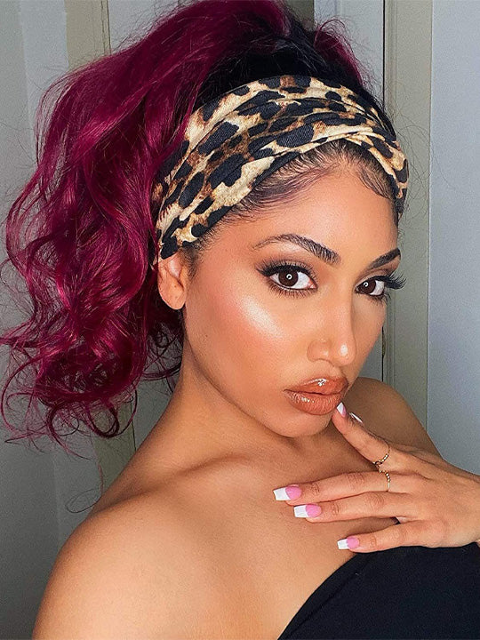 99J Burgundy Hair Headband Wig With Black Roots 3D Body Wave Human Hair Wigs - KissLove Hair