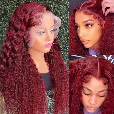 [Flash Sale] 99J Dark Red Deep Curly Hair 13x4 13x6 Lace Human Hair Wigs - KissLove Hair