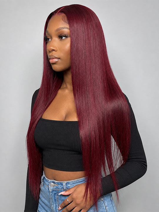 [Flash Deal] Burgundy Color Straight Hair 13x6 Lace Front Wig Pre Plucked Colored Human Hair Wigs - KissLove Hair