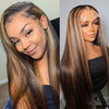 Bleached Knots Brown Highlight Wig Bone Straight 5x5 13x4 Lace Front Human Hair Wigs