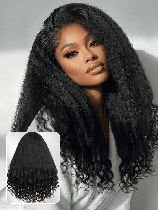 Kisslove Kinky Straight Hair with Spiral Curl Ends 13x6 Lace Frontal Wig Glueless Burmese Curly Wigs - Kisslove Hair
