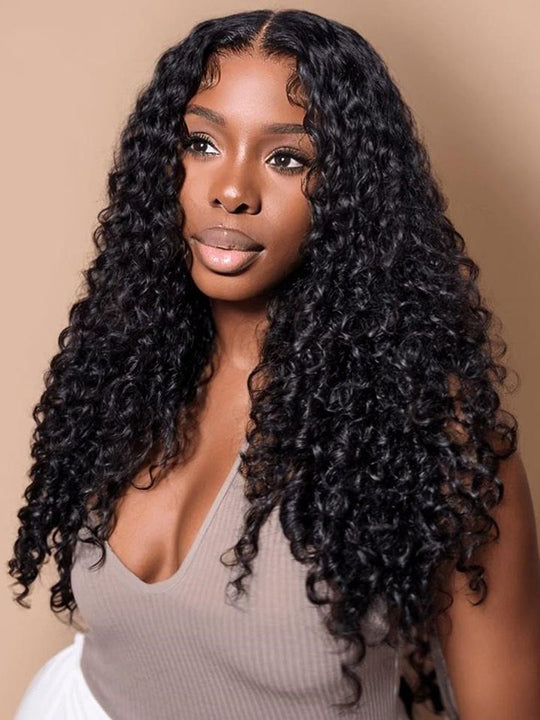 250% Density Burmese Kinky Curly 13x4 Lace Frontal Wig Pre Plucked Pull Go Drawstring Wig