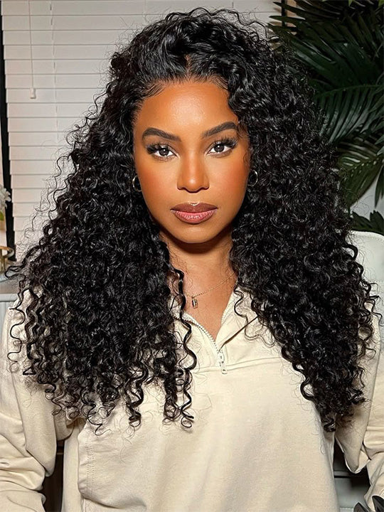 250% Density Burmese Kinky Curly 13x4 Lace Frontal Wig Pre Plucked Pull Go Drawstring Wig