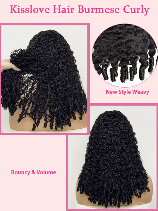 250% Density Burmese Kinky Curly 13x4 Lace Frontal Wig Pre Plucked Pull Go Drawstring Wig