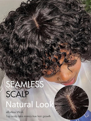 [Clearance] Bob Wig With Bangs Curly Hair 3x1 Lace Glueless Wig 100% Human Hair - KissLove Hair