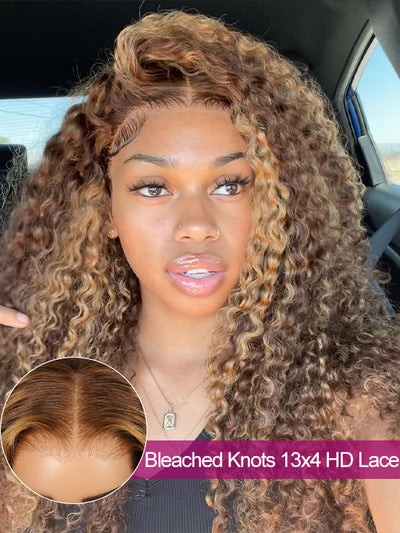 Bleached Knots Highlight Wig Deep Wave 13x4 HD Lace Frontal Virgin Human Hair Wigs - KissLove Hair