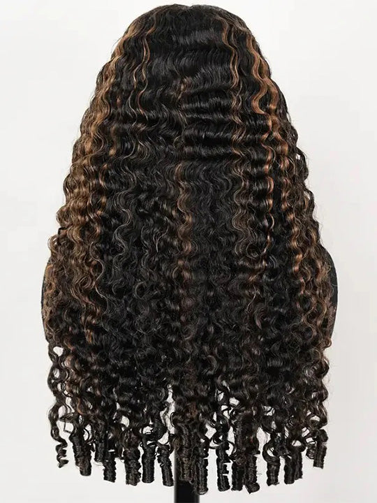 Burmese Curly Brown Highlight 13x6 Lace Frontal Wig Pre Everything Glueless Curly Human Hair Wig