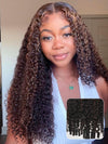 Burmese Curly Brown Highlight 13x6 Lace Frontal Wig Pre Everything Glueless Curly Human Hair Wig