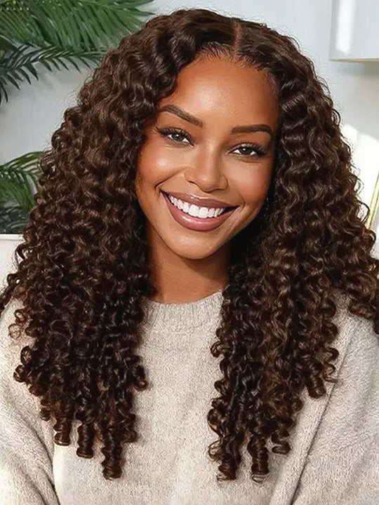 Burmese Curly Brown Highlight 13x6 Lace Frontal Wig Pre Everything Glueless Curly Human Hair Wig