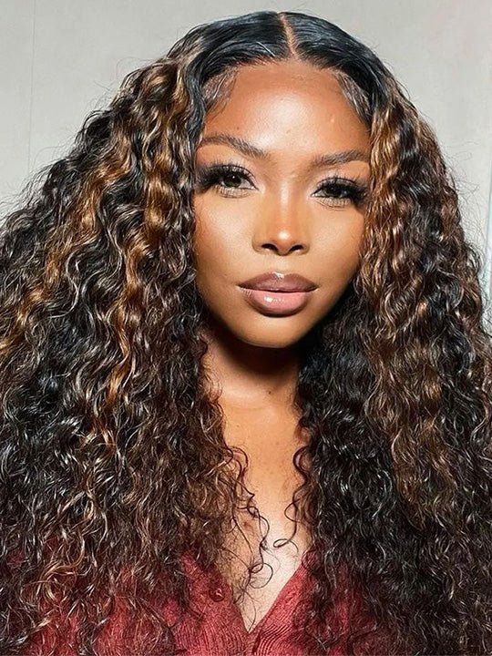 Kisslove Hair Brown Highlight Burmese Curly 13x6 Lace Frontal Wig Pre Everything Glueless Human Hair Wig
