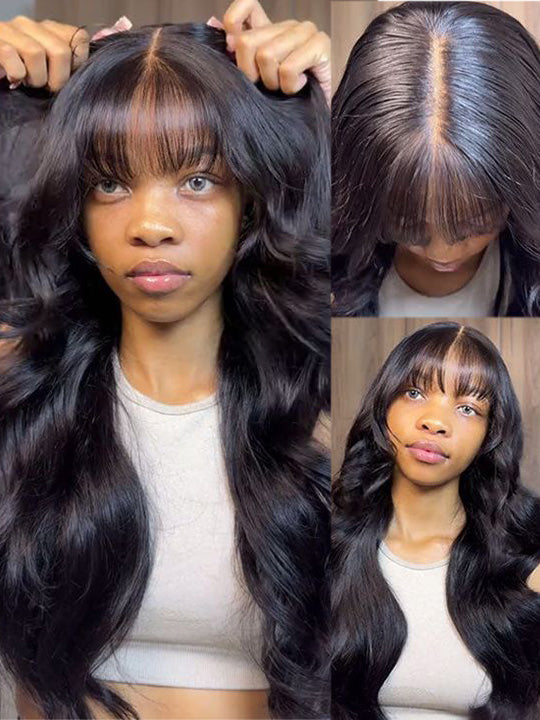 KissLove Pre Everything Body Wave Wig with Bangs Pre Styled Glueless Invisi-Drawstring Wig - KissLove Hair