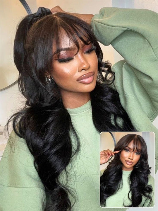 KissLove Pre Everything Body Wave Wig with Bangs Pre Styled Glueless Invisi-Drawstring Wig - KissLove Hair