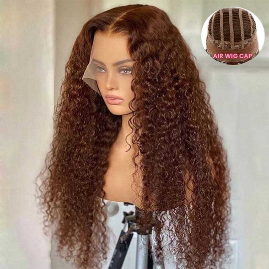 [Air Wig] #4 Chocolate Brown Deep Wave 5x5 13x4 13x6 Lace Wigs 100% Human Hair