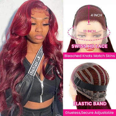 Air Wig Burgundy 13x4 Lace Wigs Wavy Human Hair - KissLove Hair