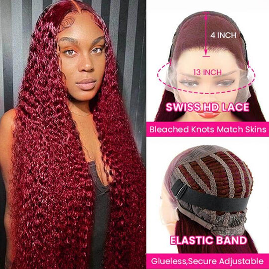 [Air Wig] 99J Burgundy 13x4 Lace Wig Deep Curly Human Hair