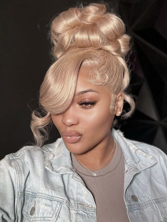 Kisslove Ash Blonde Hair 3D Body Wave Wig Snug Fit Invisi Strap 360 Lace Frontal Wigs