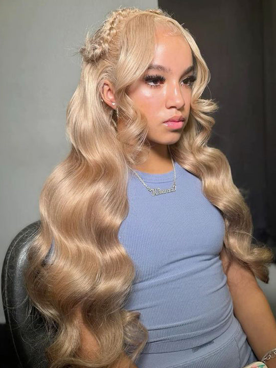 Kisslove Ash Blonde Hair 3D Body Wave Wig Snug Fit Invisi Strap 360 Lace Frontal Wigs