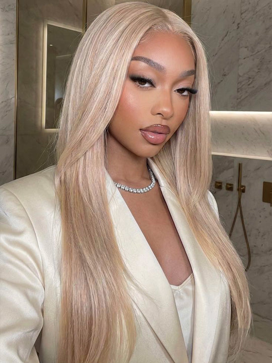 [Weekly Sale] 30 32 Inch Glueless Ash Blonde Straight Hair 13x4 Lace Frontal Wig Pull Go Drawstring Human Hair Wigs - KissLove Hair