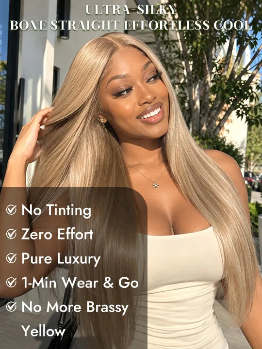 [Flash Sale] Luxury Silky Straight Ash Blonde 13x6 Lace Frontal Glueless Wig  | Pre-Plucked & Pre-Cut Ready to Wear Wig