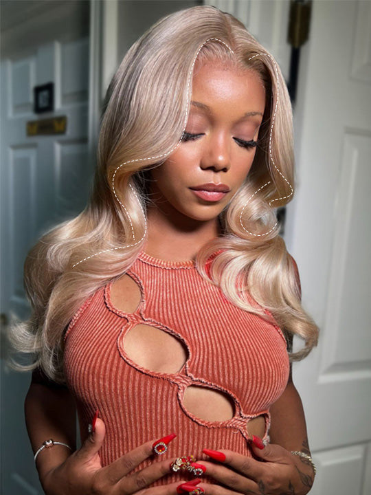 Ash Blonde Layered & Curtain Bangs 3D Body Wave 13x6 Lace Frontal Pull Go Human Hair Wigs - KissLove Hair