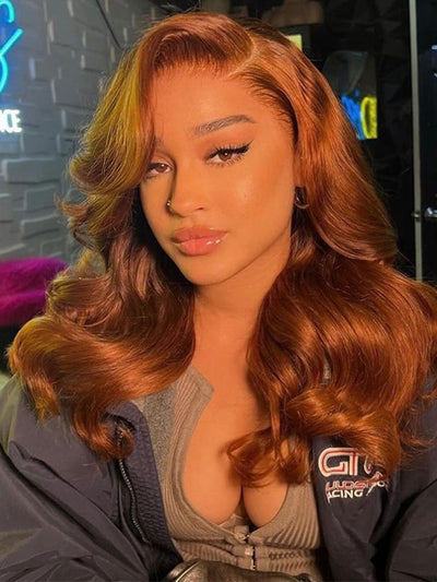 #35 Auburn Hair Wig 3D Body Wave 5x5 13x4 13x6 Lace Human Hair Wigs - KissLove Hair