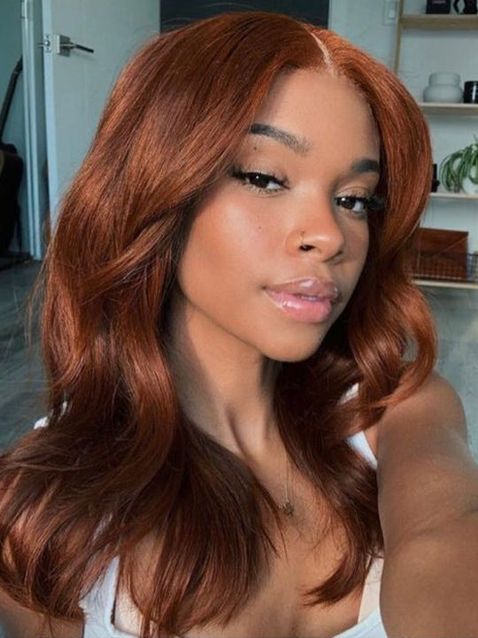 Kisslove Pre-Everything Auburn Copper Brown 3D Body Wave Wig Colored 360 Lace Wigs