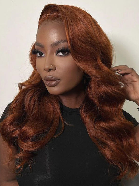 Kisslove Pre-Everything Auburn Copper Brown 3D Body Wave Wig Colored 360 Lace Wigs