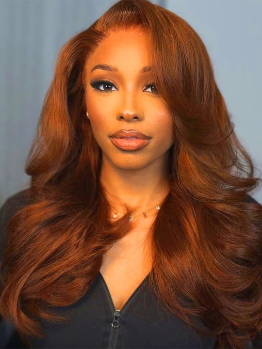 Kisslove Pre-Everything Auburn Copper Brown 3D Body Wave Wig Colored 360 Lace Wigs - KissLove Hair
