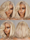 Blonde Bob Wig Glueless HD Transparent Lace Short Bob Wigs with Milktea Brown Balayage Highlights