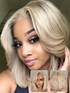 Blonde Bob Wig Glueless HD Transparent Lace Short Bob Wigs with Milktea Brown Balayage Highlights