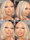 Blonde Bob Wig Glueless HD Transparent Lace Short Bob Wigs with Milktea Brown Balayage Highlights