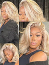 Blonde Bob Wig Glueless HD Transparent Lace Short Bob Wigs with Milktea Brown Balayage Highlights