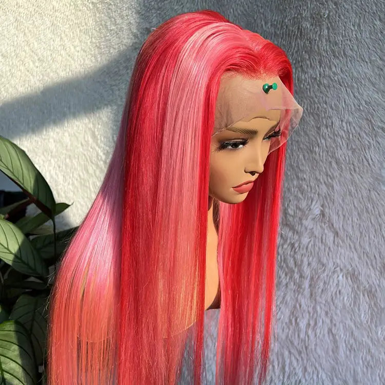Pink Highlight Wig 13x4 HD Lace Frontal Wigs Straight Human Hair