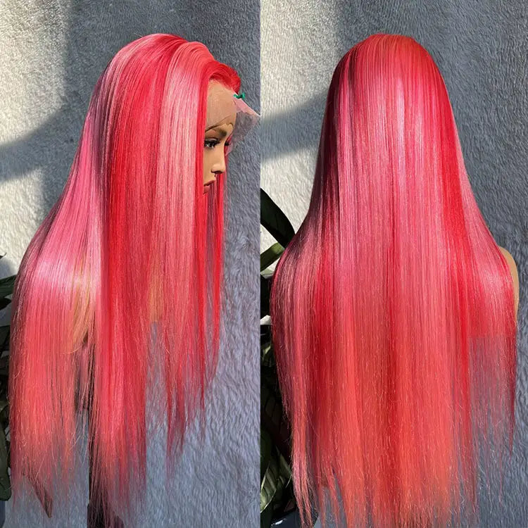 Pink Highlight Wig 13x4 HD Lace Frontal Wigs Straight Human Hair